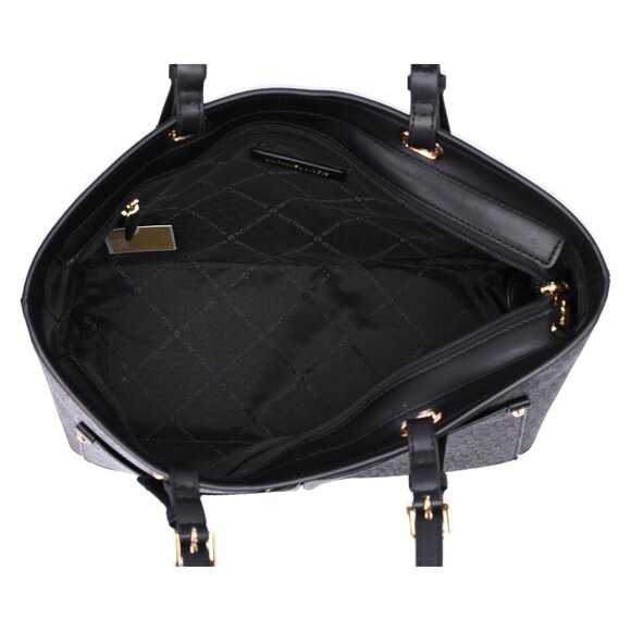 Michael Kors Jet Set Travel Medium Double Pocket Tote Vegan Leather Black MK - Picture 7 of 8